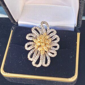 2.51ctw Fancy Yellow & White Diamond Bouquet Ring 18K White Gold